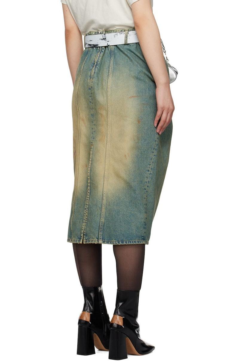 Maison Margiela Pleated Denim Midi Skirt - Blue | Garmentory