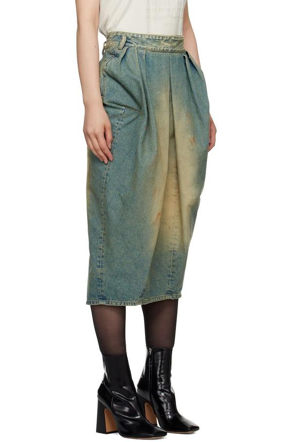 Maison Margiela Pleated Denim Midi Skirt - Blue | Garmentory