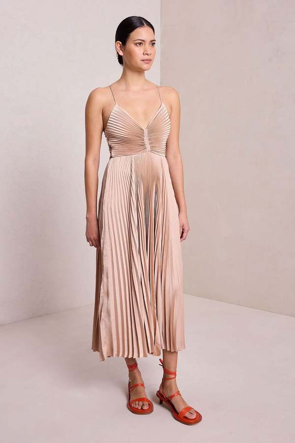 alc gemini pleated midi dress A.L.C. Gemini Pleated Cut Out Midi Dress Chateau Rouge 10