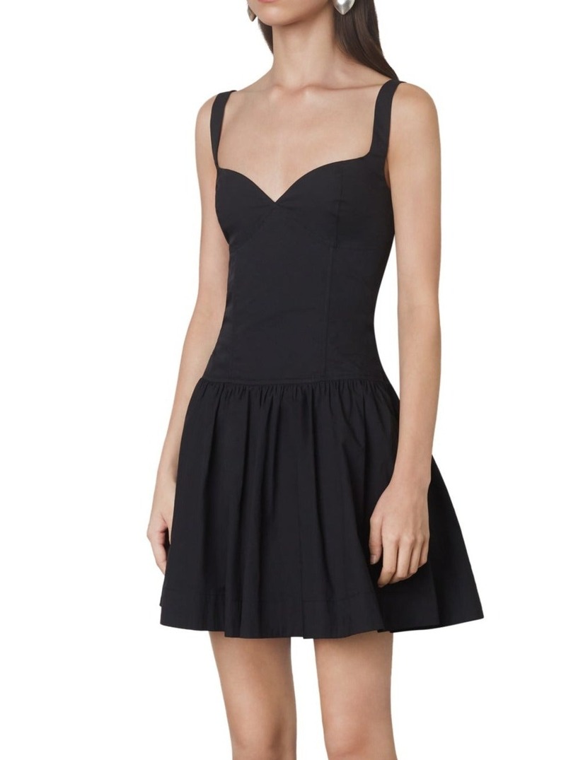 Women Black Poplin Drop Shoulder Tiered Mini Dress