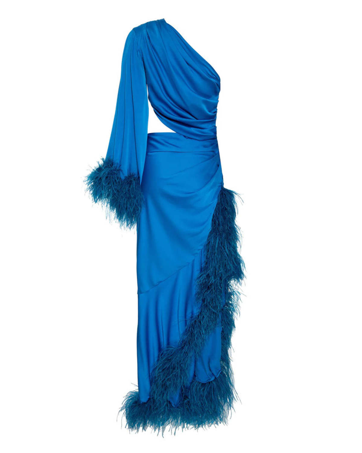 Patbo Feather Trim One Shoulder Maxi Dress - Cobalt | Garmentory