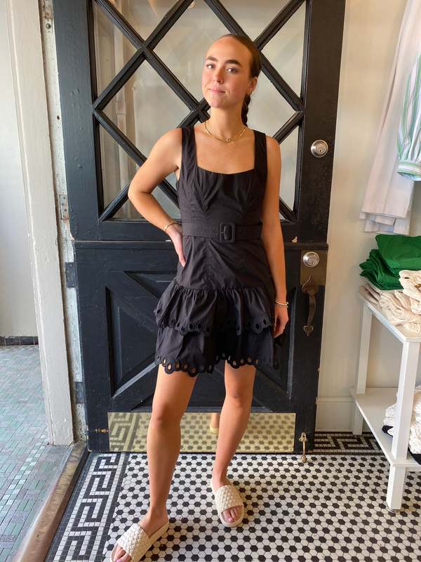 En Saison Embroidered Ruffle Hem Mini Dress - Black | Garmentory En Saison Embroidered Ruffle Hem Mini Dress - Black | Garmentory