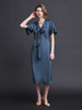 Maison De Ines Ribbon Twist Satin Dress - Blue Green - Thumbnail 6