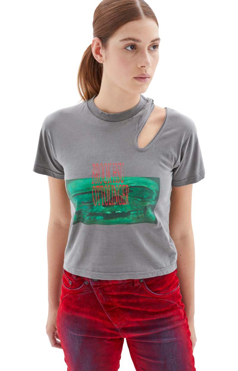 Ottolinger Cutout Printed T-Shirt - Dark Grey | Garmentory