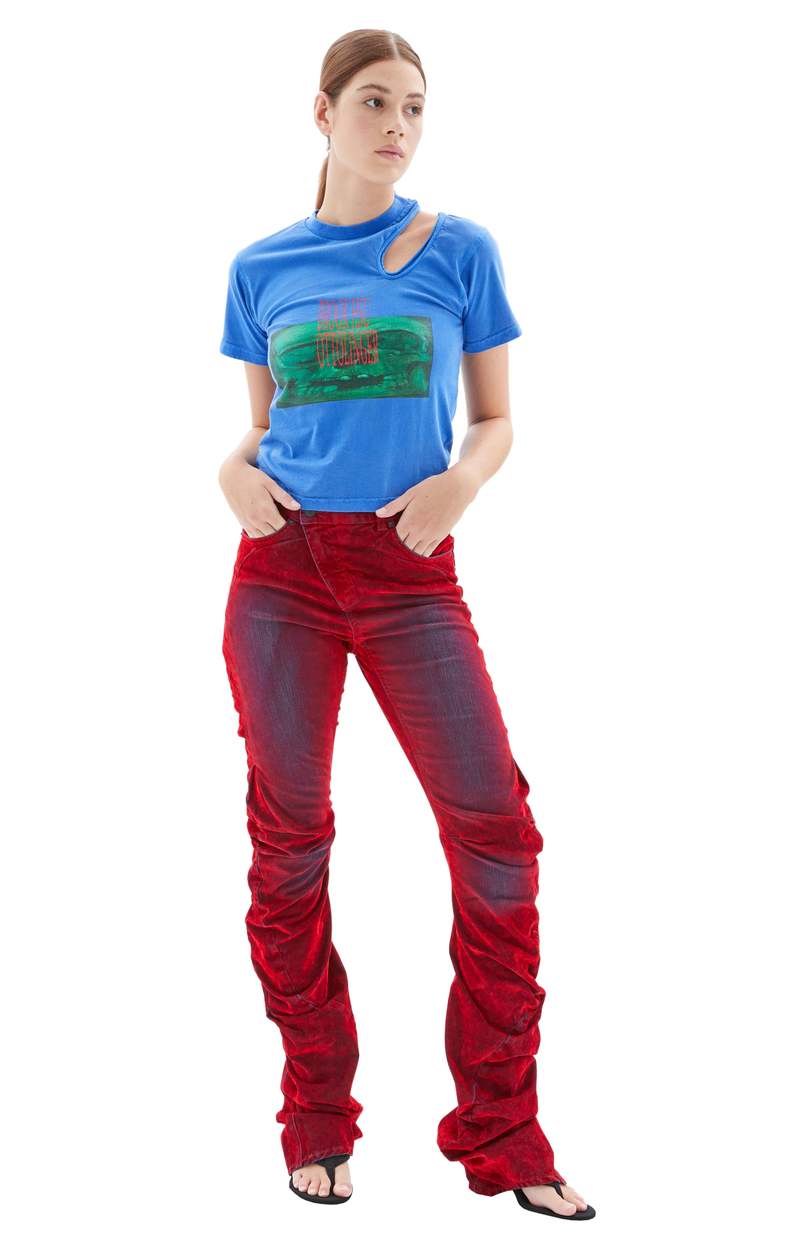 Ottolinger Drape Denim Pants - Red Velvet | Garmentory
