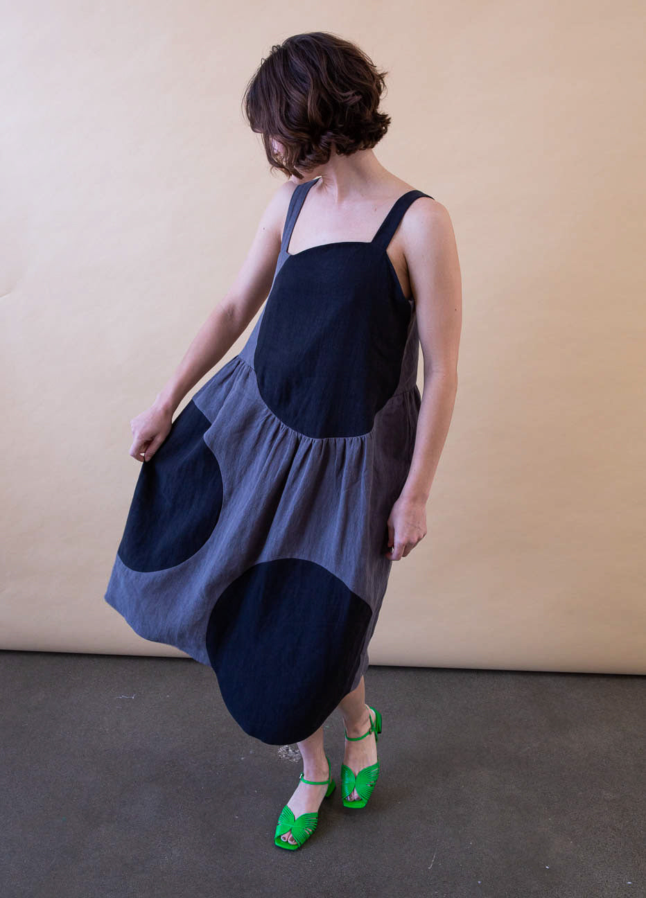 Laure 100 linen dress dark green woman