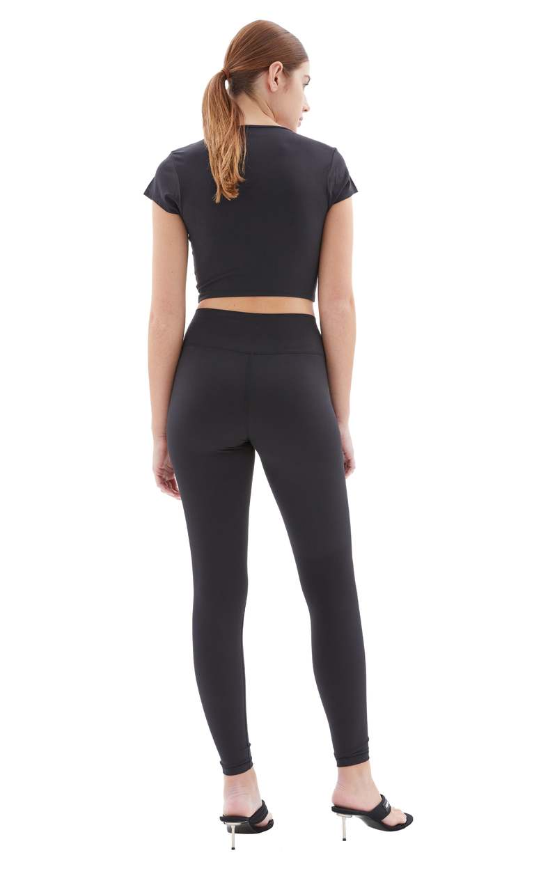 Sporty&Rich｜LEGGINGS (Club Logo Legging - BLACK/WHITE ( Sporty & Rich Club Logo High Waisted Legging - Black/White