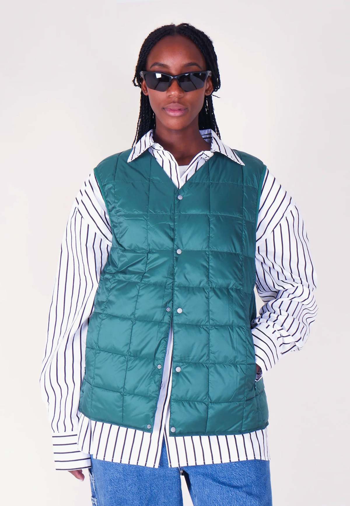 TAION V Neck Button Down Vest - K Green | Garmentory