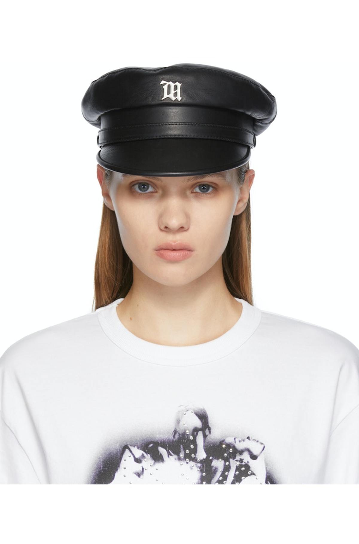 MISBHV Black Leather Monogram Gavroche Cap | Garmentory