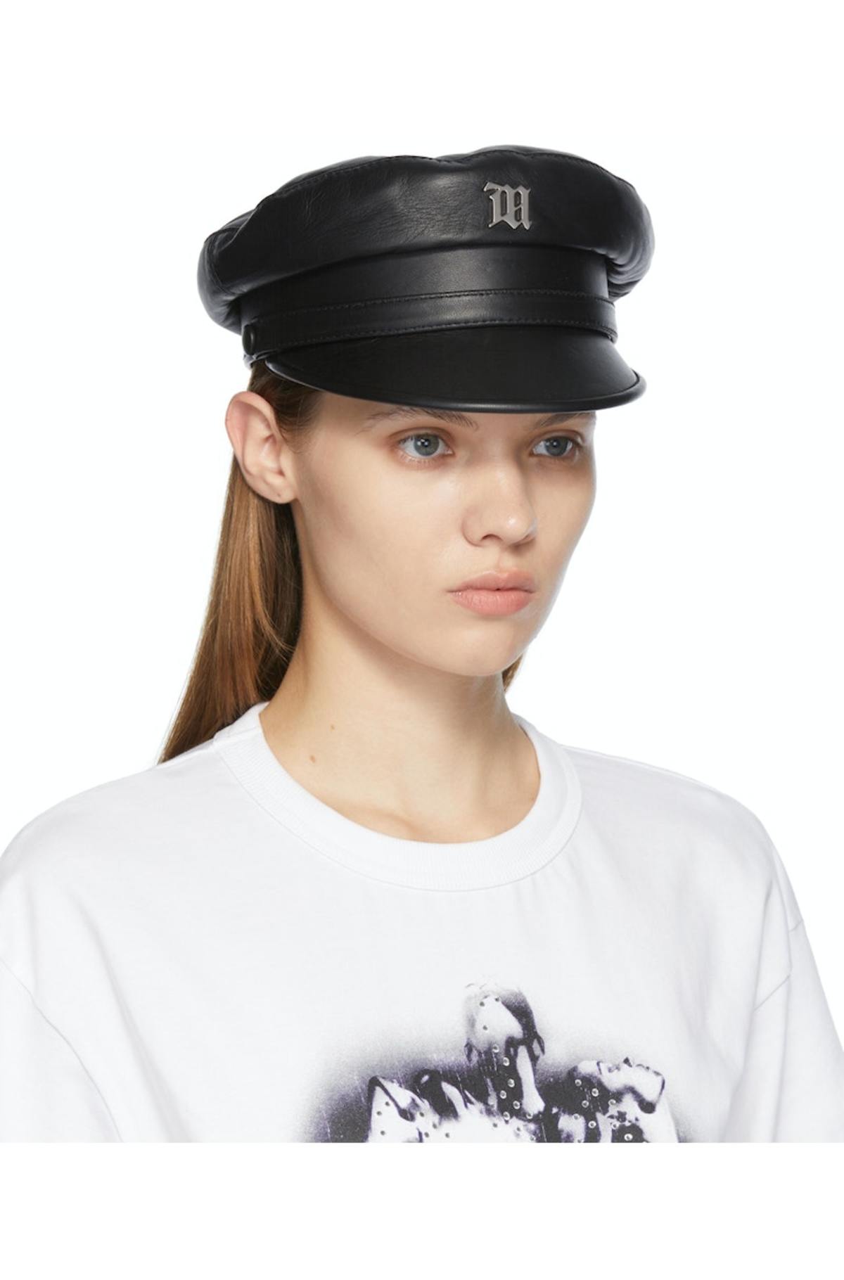 MISBHV Black Leather Monogram Gavroche Cap | Garmentory