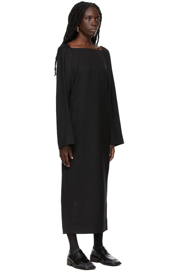 black and white silk dress Black Midi Dress Long Sleeve Square Neck Ruched Bodycon
