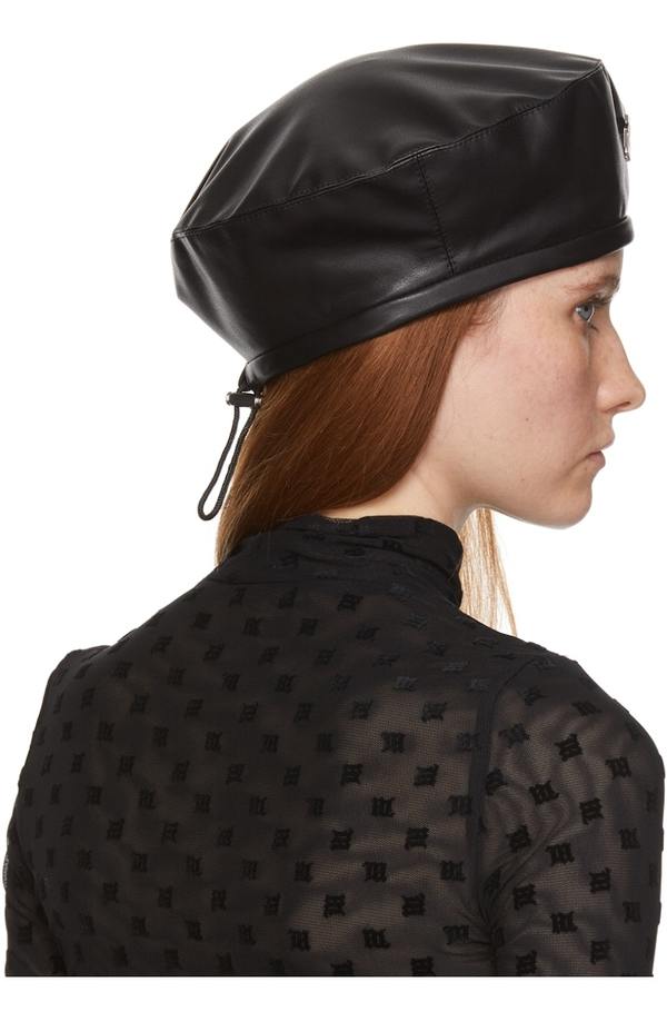 MISBHV Black Faux-Leather Beret | Garmentory display picture 2
