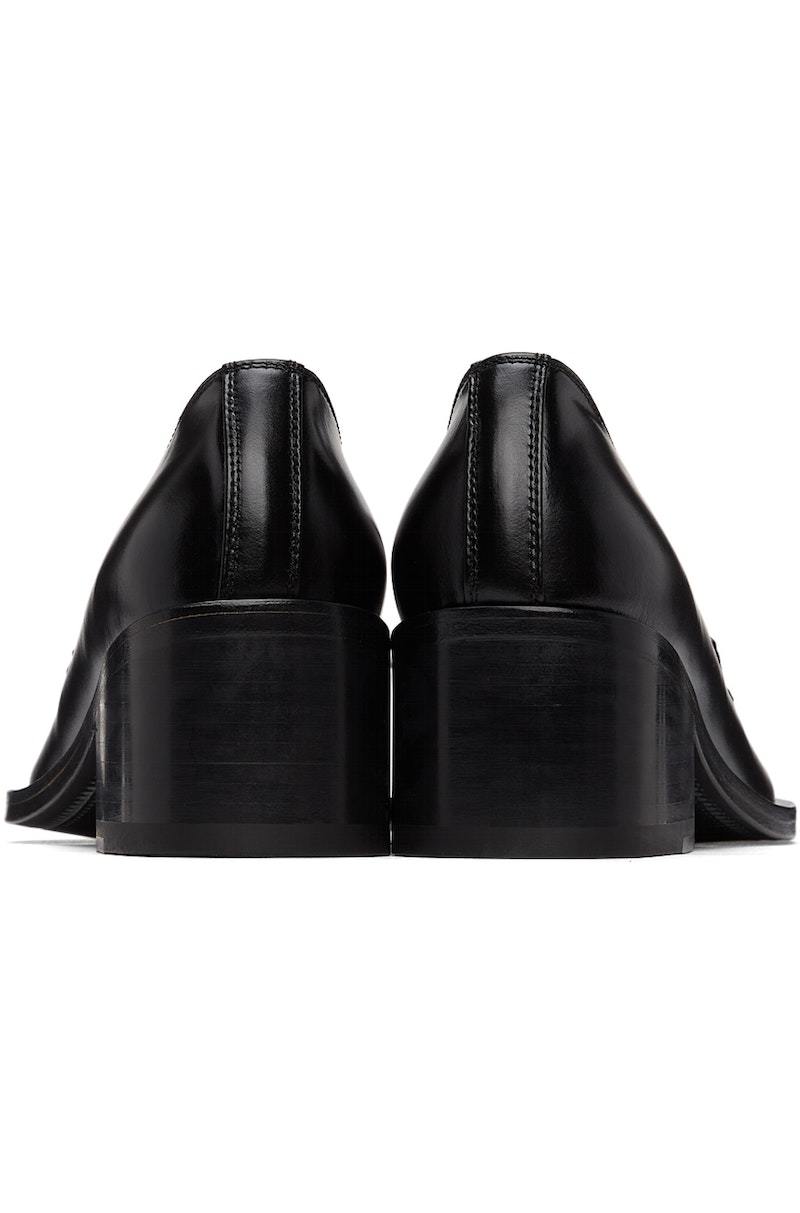 AMOMENTO Size 6 Black Leather Stacked Heel Penny Loafers Round Penny Loafers – La Garçonne main image 3