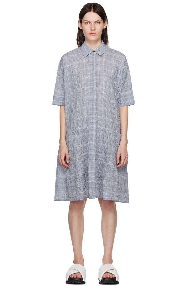 blue check midi dress Trendy Blue Gingham Midi Dress | Women's Dresses main image 0