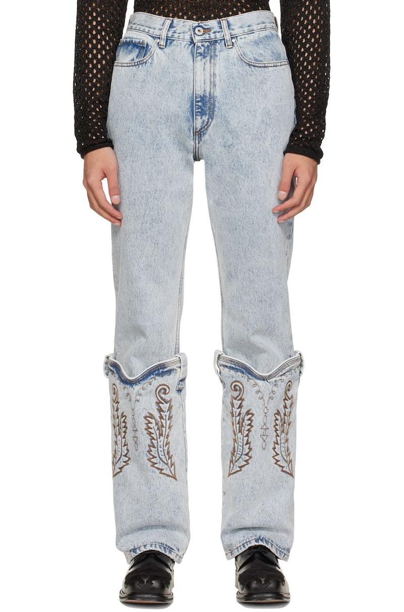 Y/Project SSENSE Exclusive Blue Cowboy Cuff Wide Jeans | Garmentory