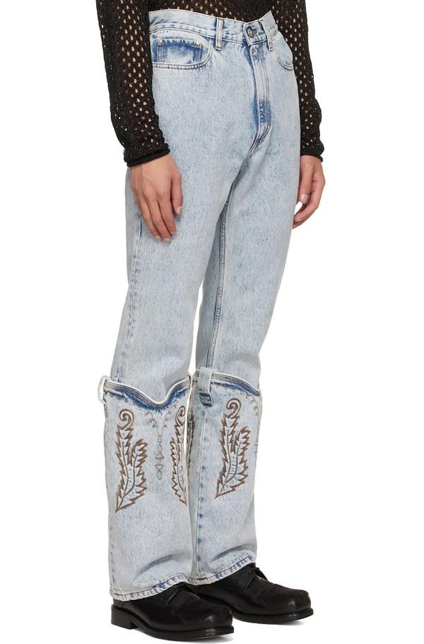 Y/Project SSENSE Exclusive Blue Cowboy Cuff Wide Jeans | Garmentory