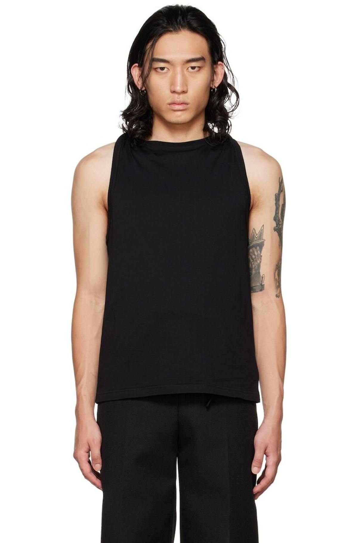 Y/Project Black Twisted Shoulder Tank Top | Garmentory