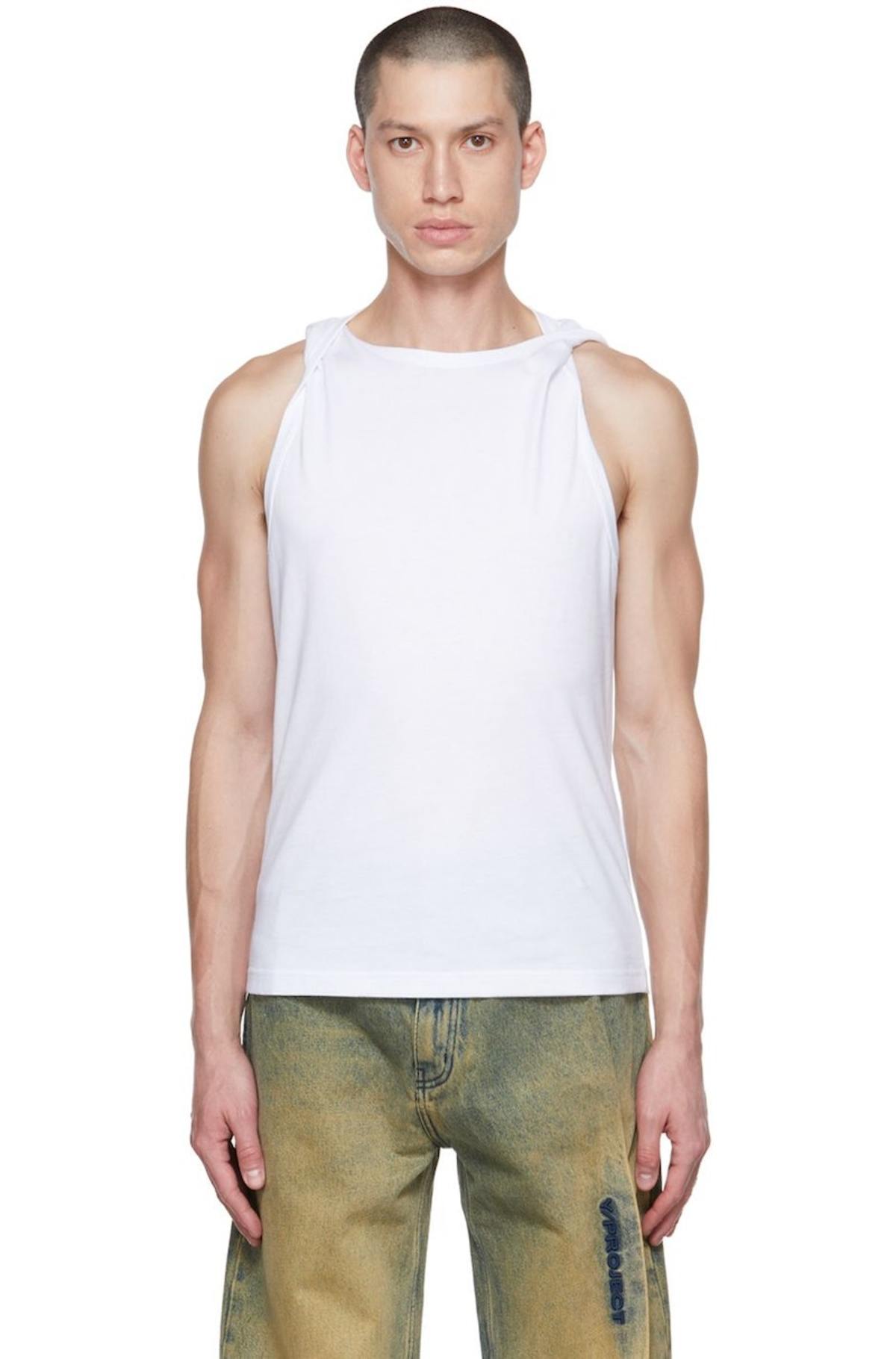 Y/PROJECT ホワイト タンクトップ Y/Project White Twisted Shoulder Tank Top | Garmentory