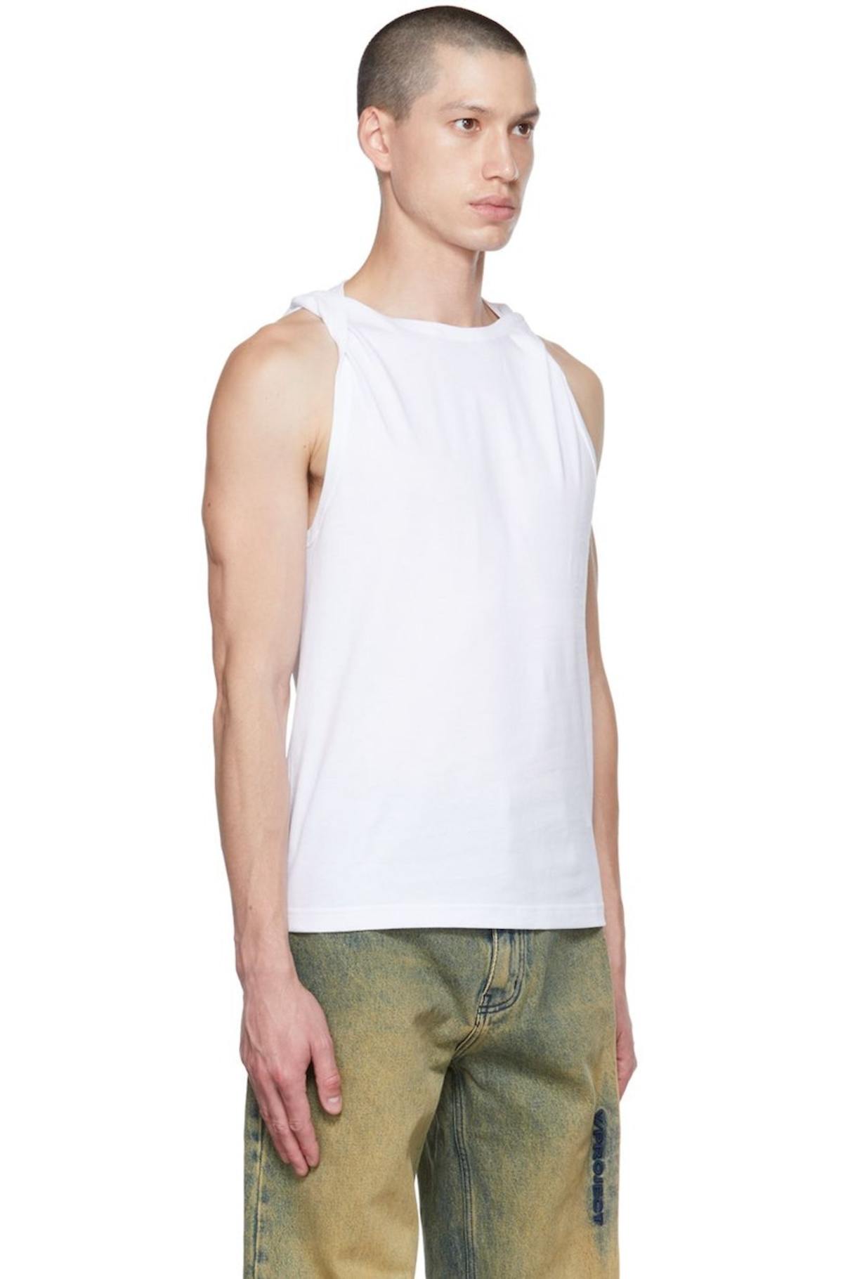Y/Project White Twisted Shoulder Tank Top | Garmentory