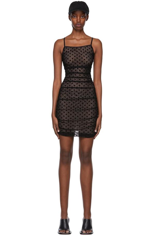 nylon mesh dress Wrap Pleated Long Foiled Sheer-Mesh Long Dress Black & Black
