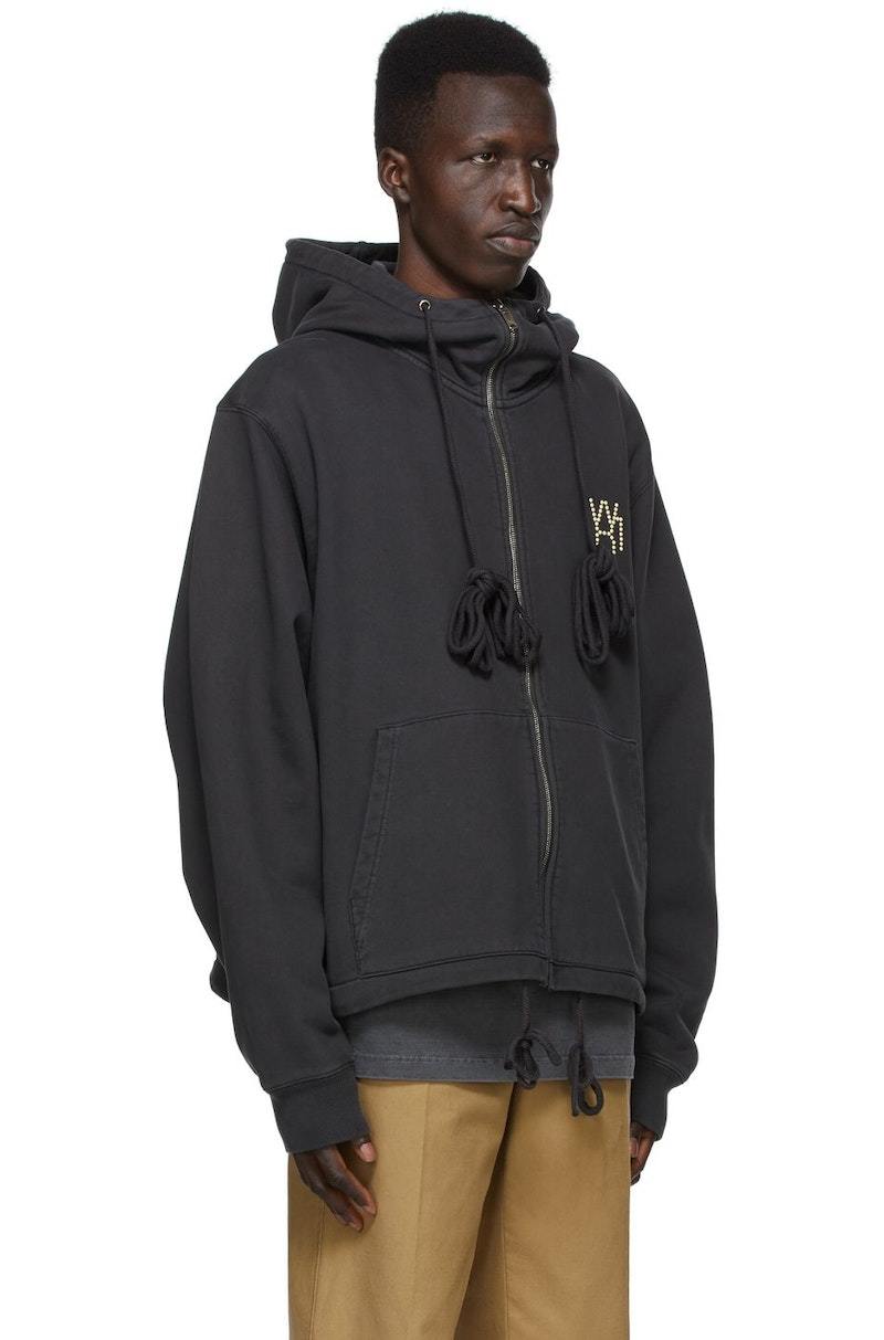 【WE11DONE】 Pierced Zip-Up Hoodie Charcoal we11done Grey Pearl Logo Zip-Up Hoodie - Charcoal | Garmentory