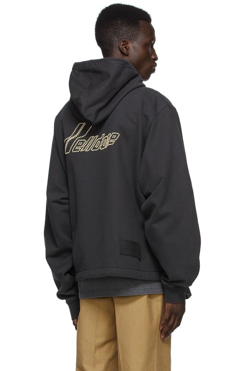 【WE11DONE】 Pierced Zip-Up Hoodie Charcoal we11done Grey Pearl Logo Zip-Up Hoodie - Charcoal | Garmentory