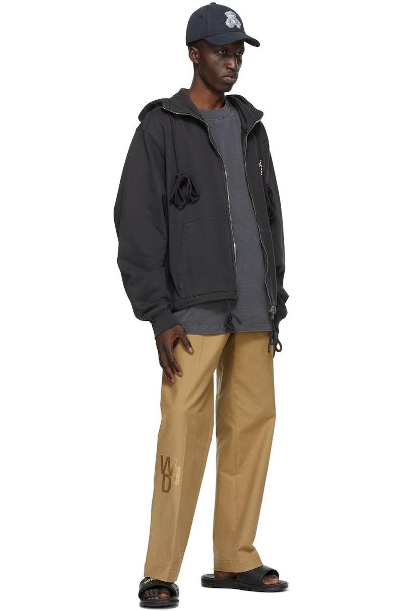 we11done Grey Pearl Logo Zip-Up Hoodie - Charcoal | Garmentory