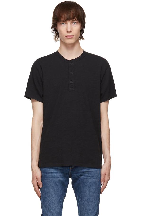 Rag & Bone Cotton Classic Short Sleeve Henley Black Garmentory