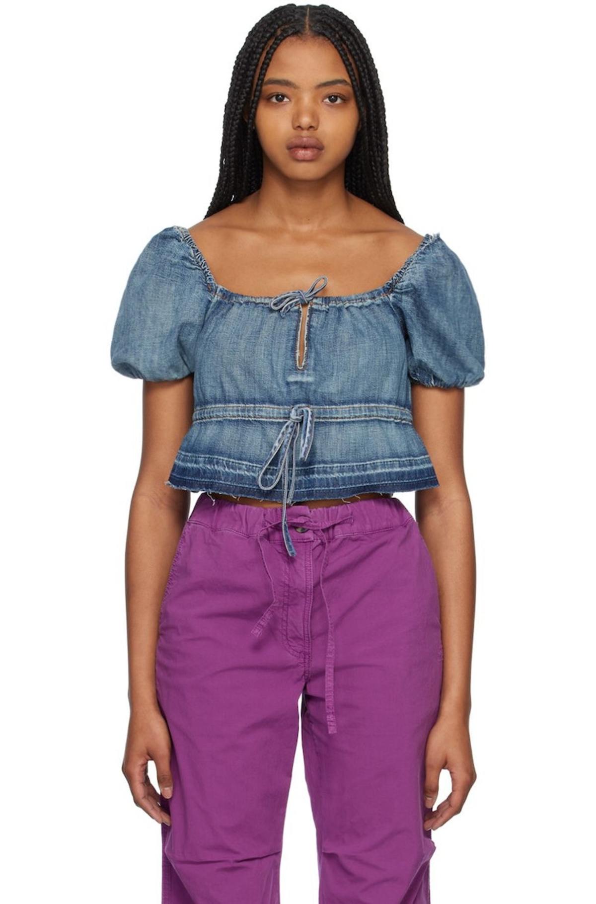 Ganni Blue Tint Edge Denim Blouse - Tint wash | Garmentory