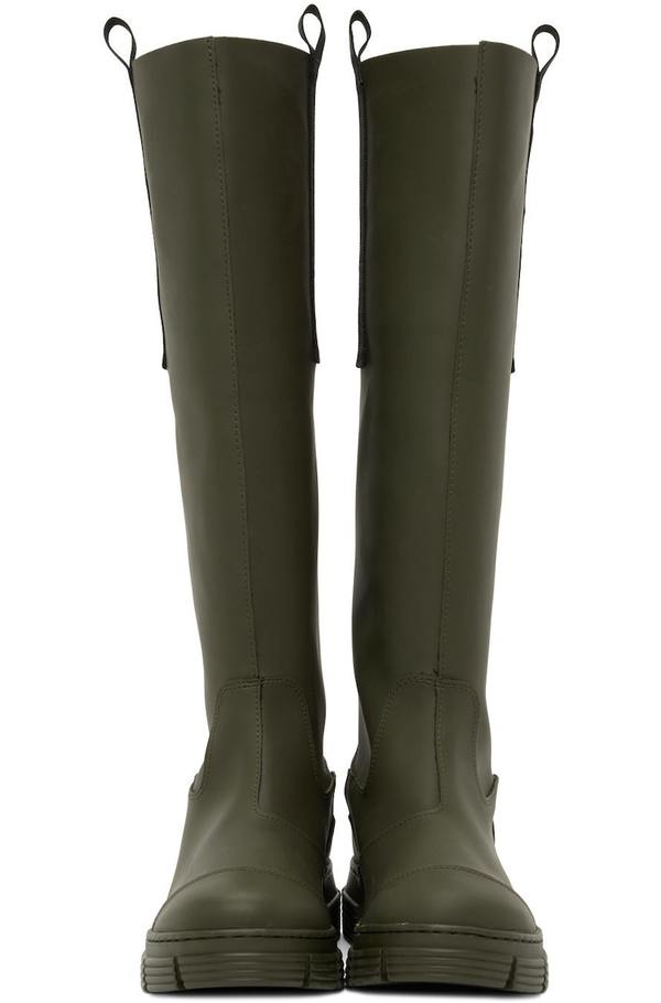 Ganni Khaki Recycled Rubber Country Boots - Kalamata | Garmentory