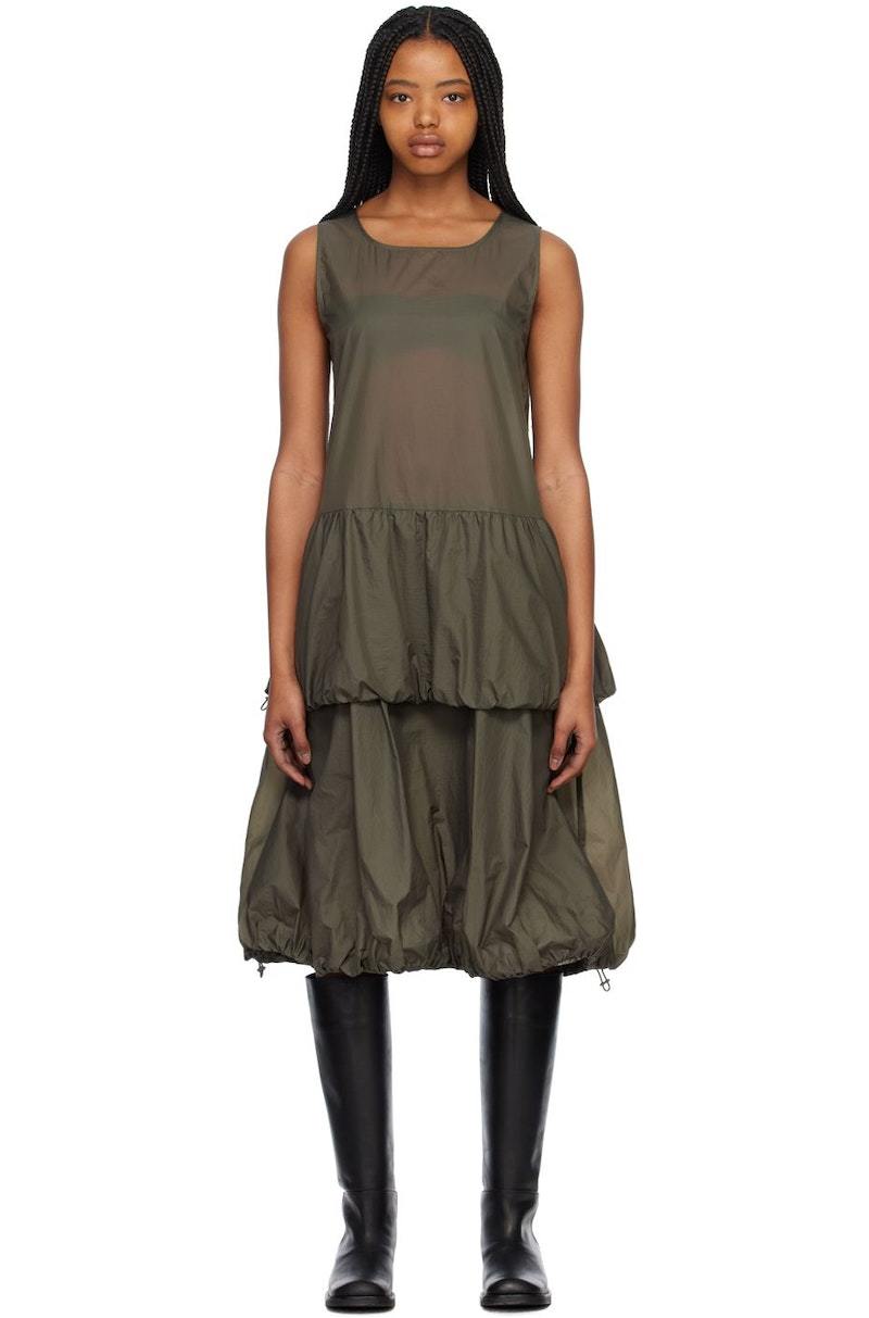 AMOMENTO String Volume Midi Dress - Brown | Garmentory