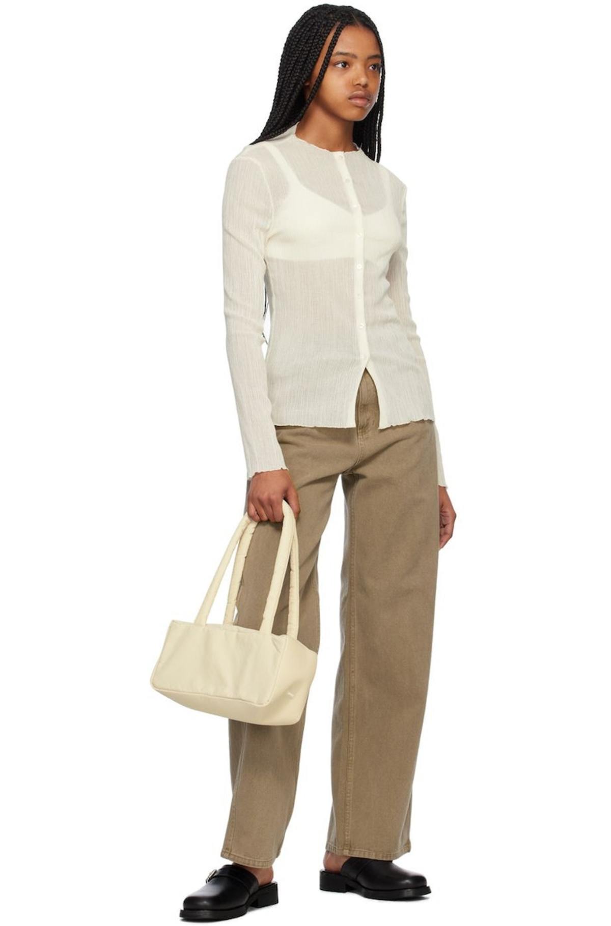 AMOMENTO Off White Sheer Cardigan - Cream | Garmentory