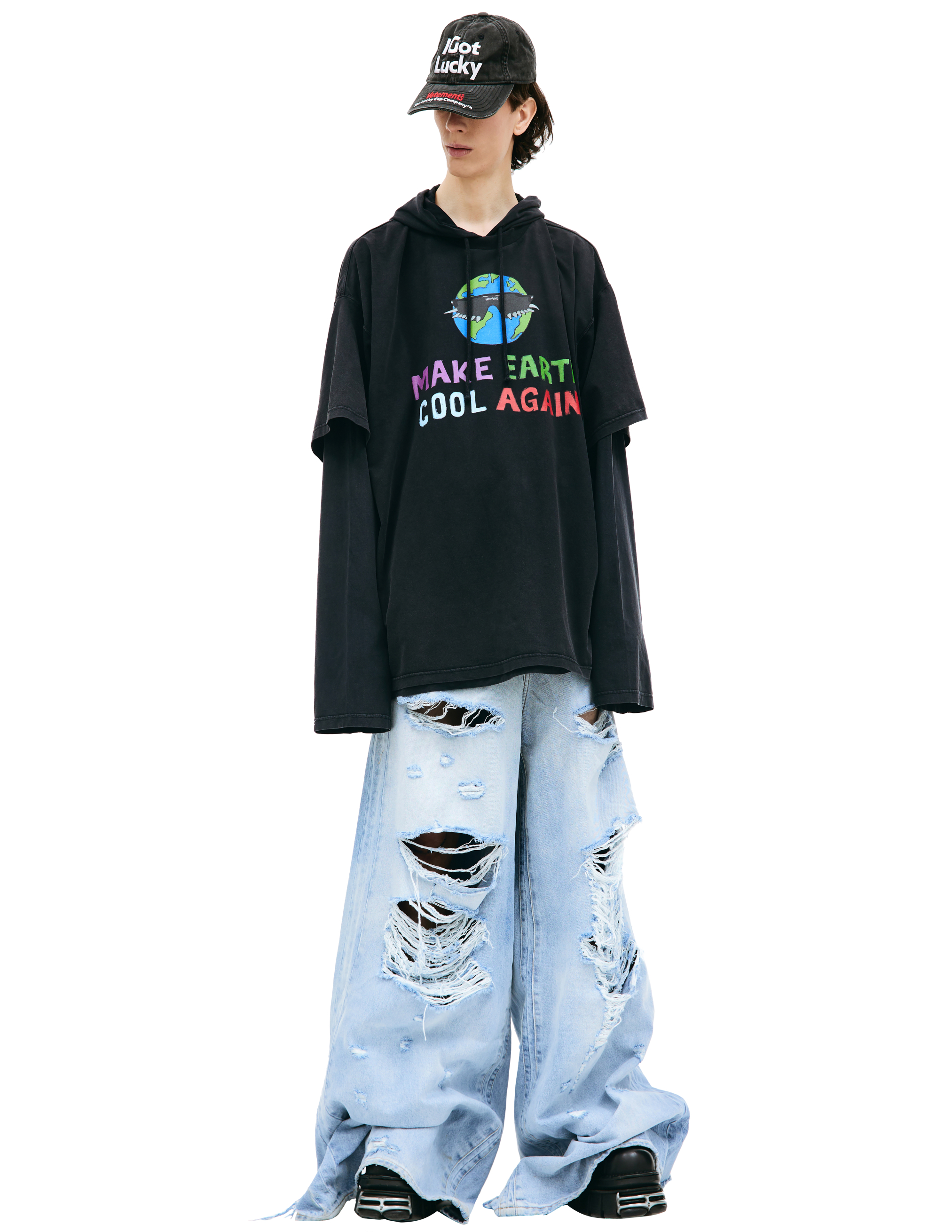 【VETEMENTS】ブラック Make Earth Cool Again フーディ Vetements Make earth cool hooded longsleeve - Dark grey