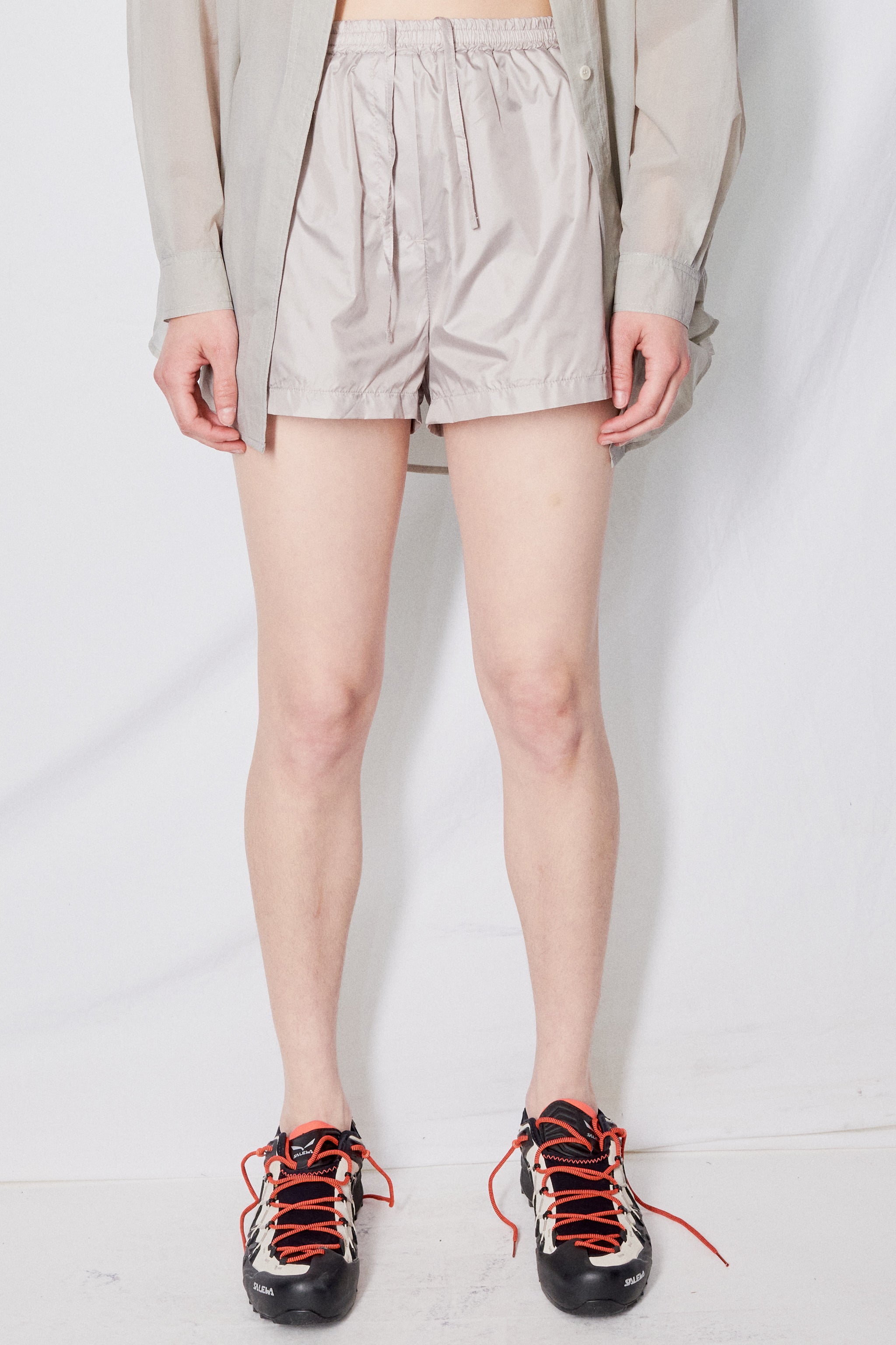 AMOMENTO☆23SS GLOSSY BANDING SHORTS Amomento Popup Glossy Banding Shorts - Grey | Garmentory