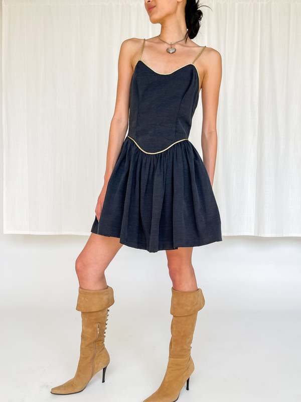 dama dresses gold Betsey Johnson Vintage 1980s Rare Punk Label Green & Black Party Dress –  Modig