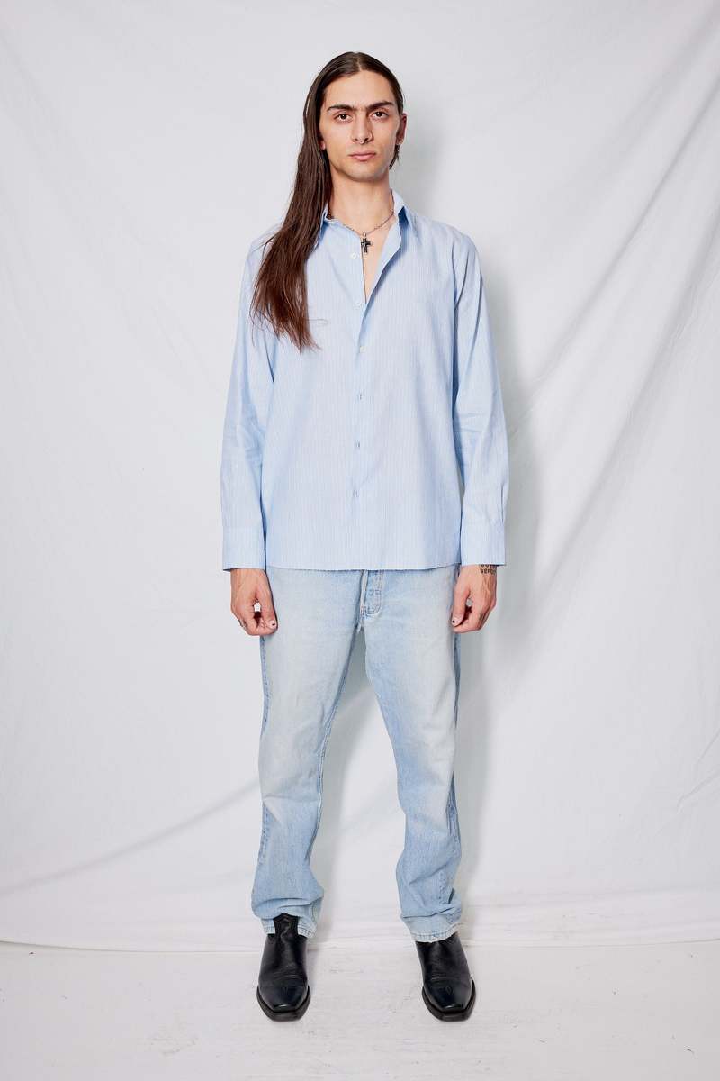 Gabriela Coll Garments Striped Linen Shirt - Blue | Garmentory Gabriela Coll Garments Striped Linen Shirt - Blue | Garmentory