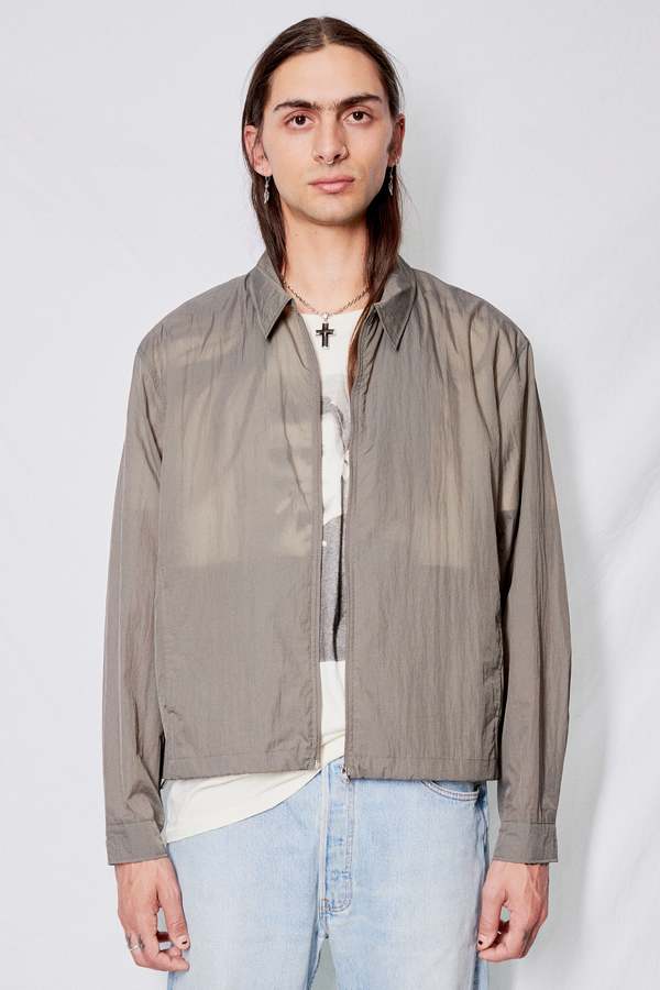 Amomento Popup Sheer Zip Up Shirt - Brown | Garmentory