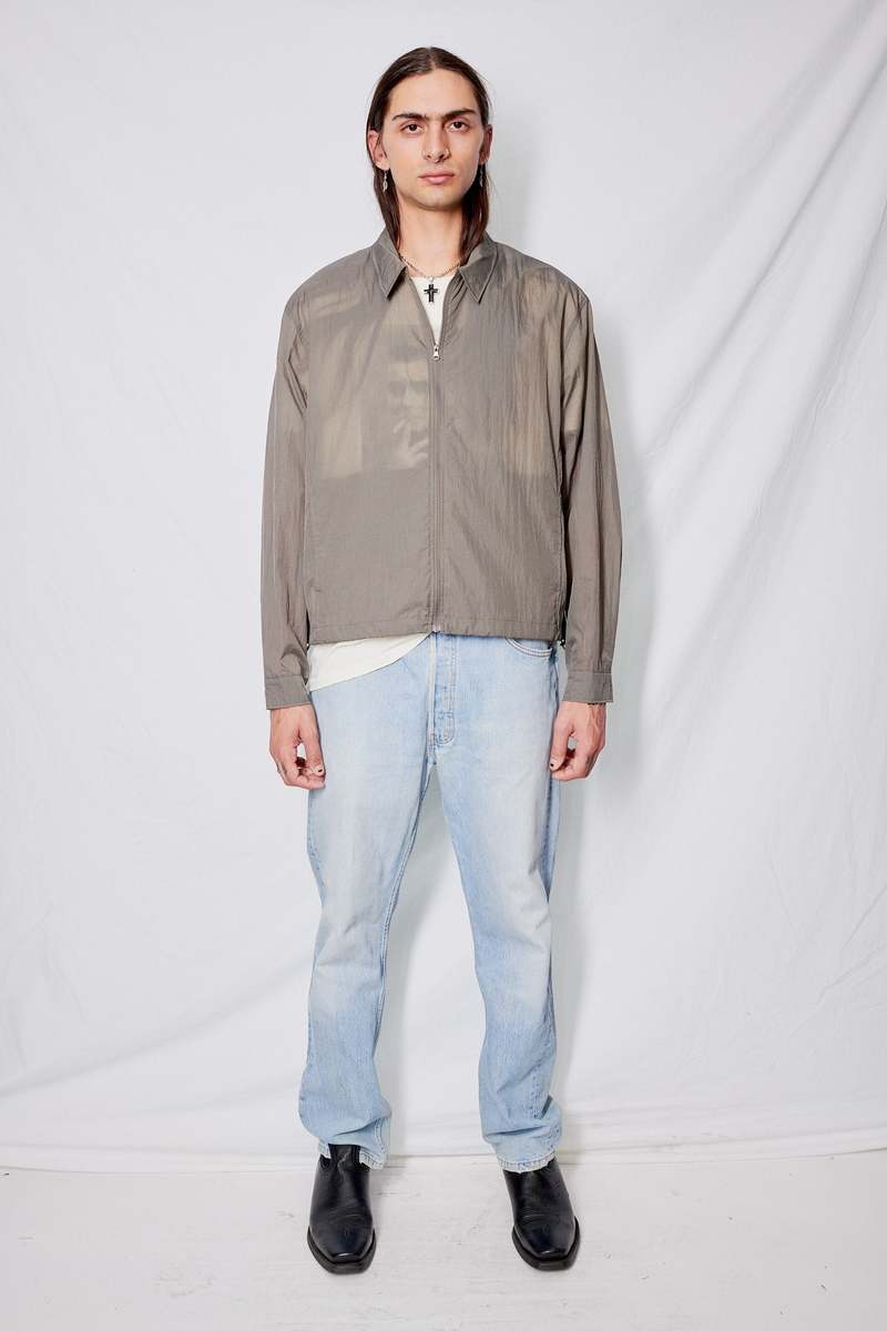 Amomento Popup Sheer Zip Up Shirt - Brown | Garmentory