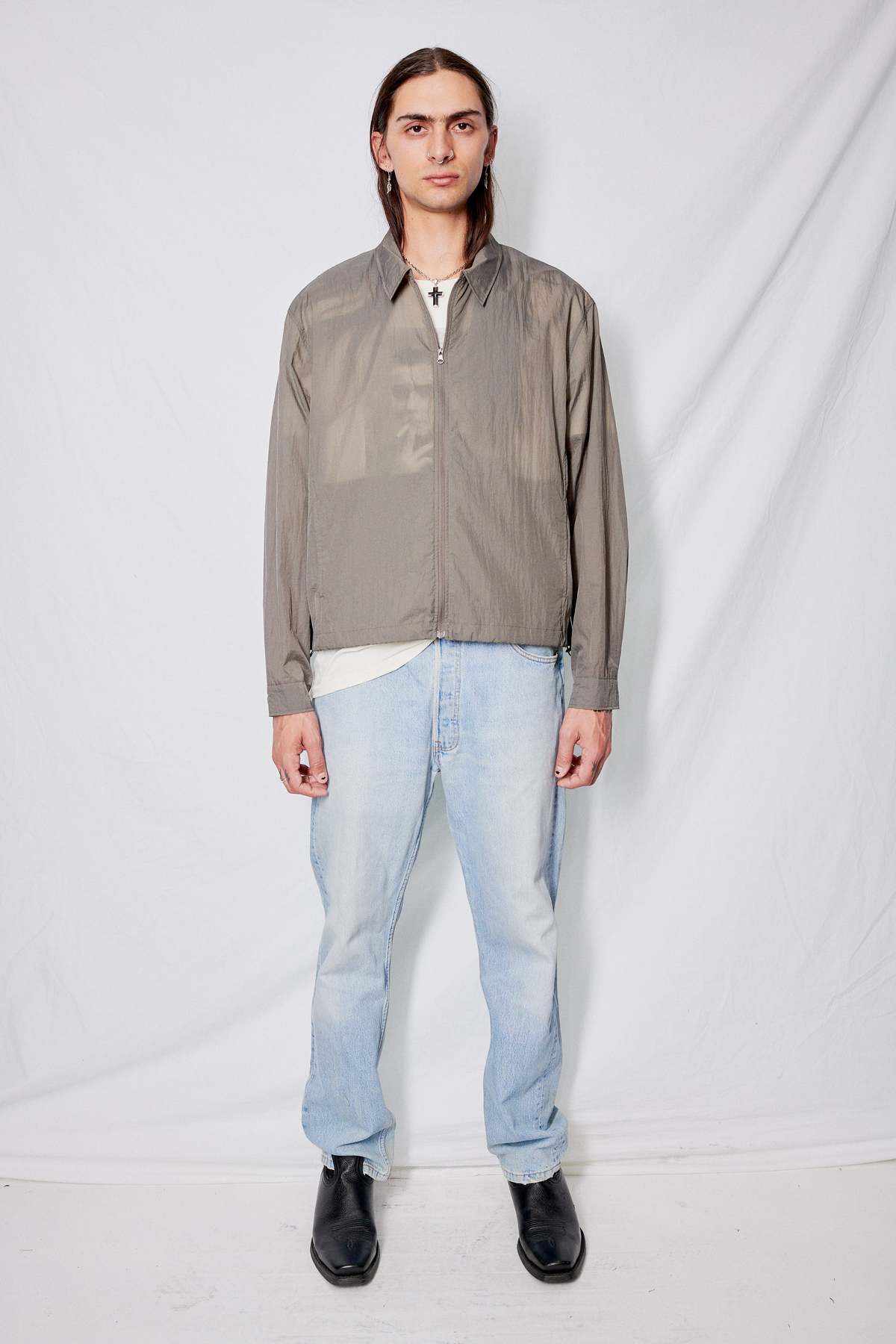 トップス AMOMENTO 24ss SHEER ZIP UP SHIRTS M MINT Sheer Hooded Zip Up Jumper in Mint - Amomento | Afura Store