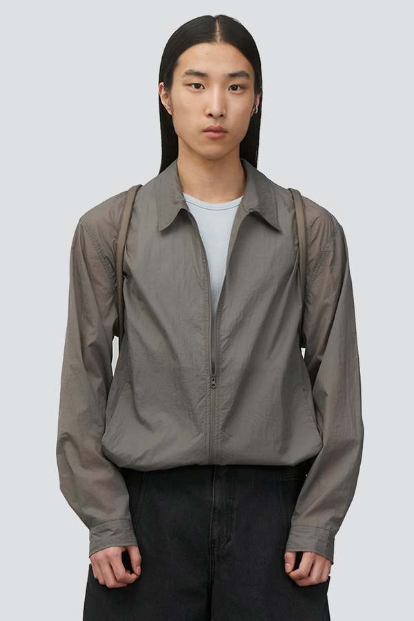 Amomento Popup Sheer Zip Up Shirt - Brown | Garmentory