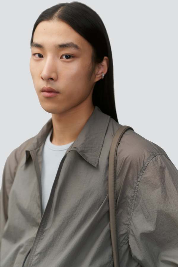 Amomento Popup Sheer Zip Up Shirt - Brown | Garmentory