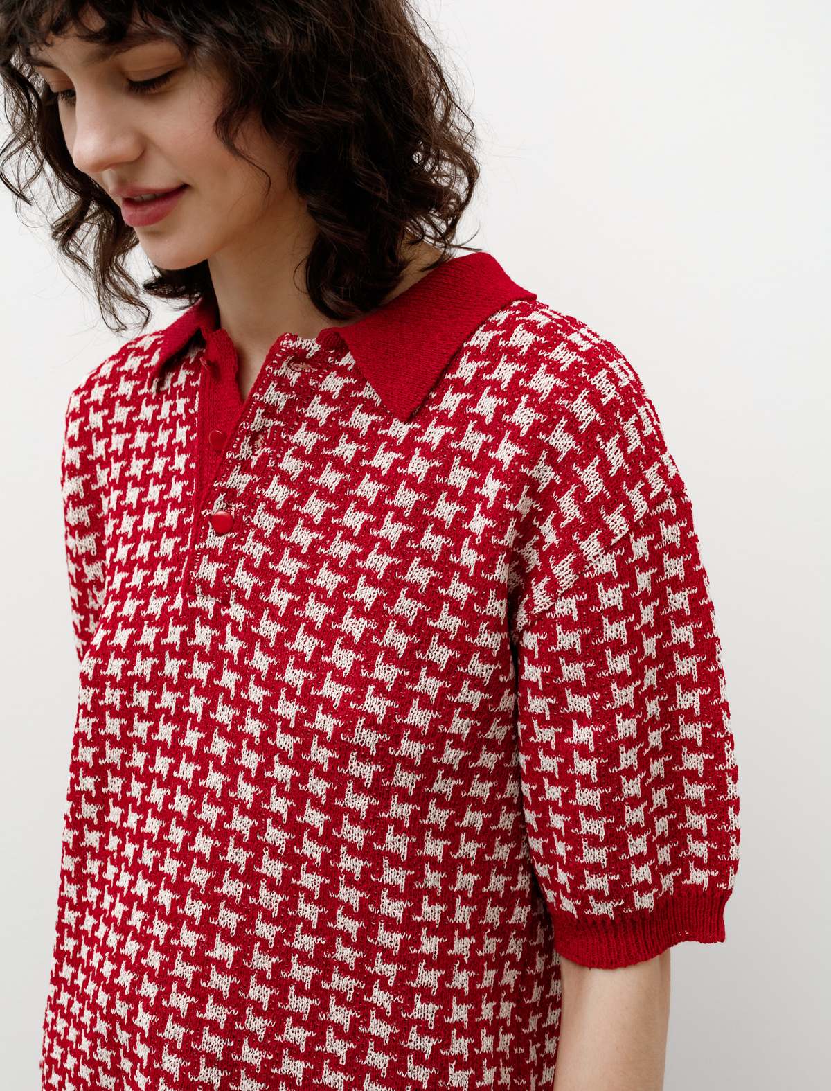 Needles◇Polo Sweater - Houndstooth/L/ポリエステル/パープル/MR323