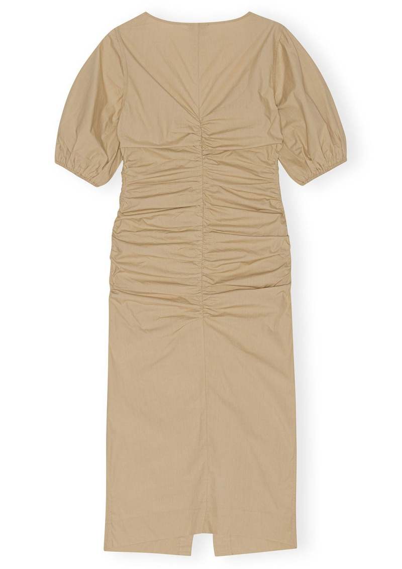 Ganni Cotton Poplin Gathered Open-Neck Maxi Dress - Curds
