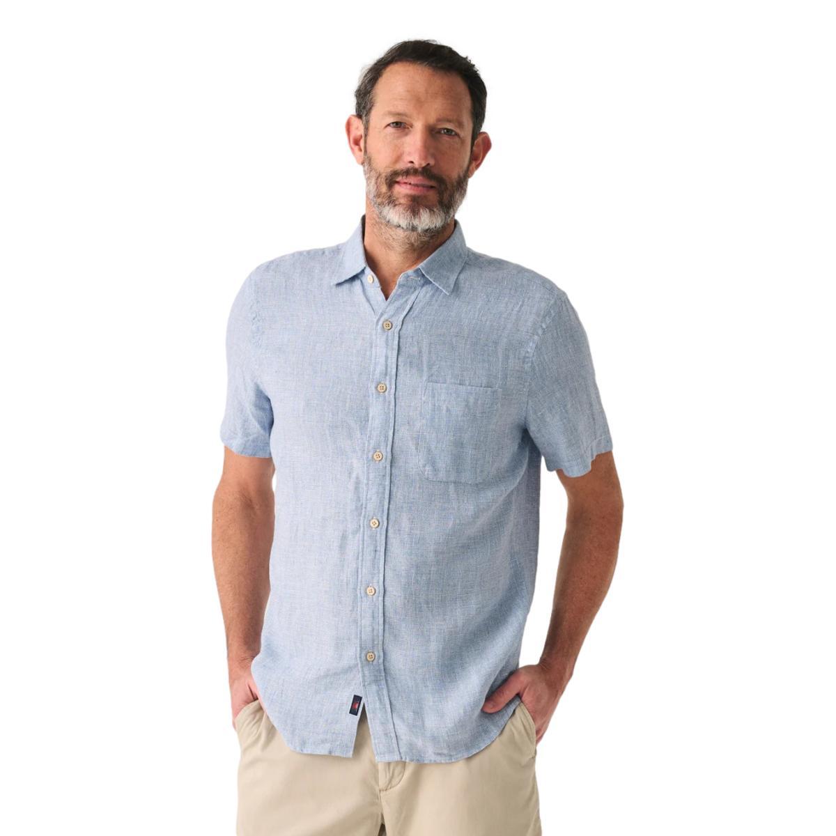 Faherty Short Sleeve Linen Laguna Shirt Blue Basketweave Garmentory