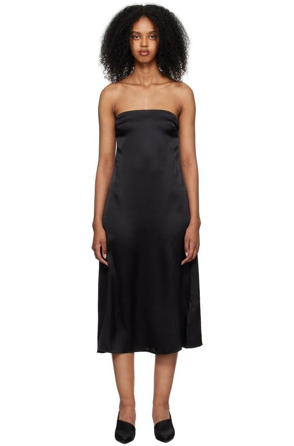 anine bing black silk dress Anine Bing Megan Midi Dress