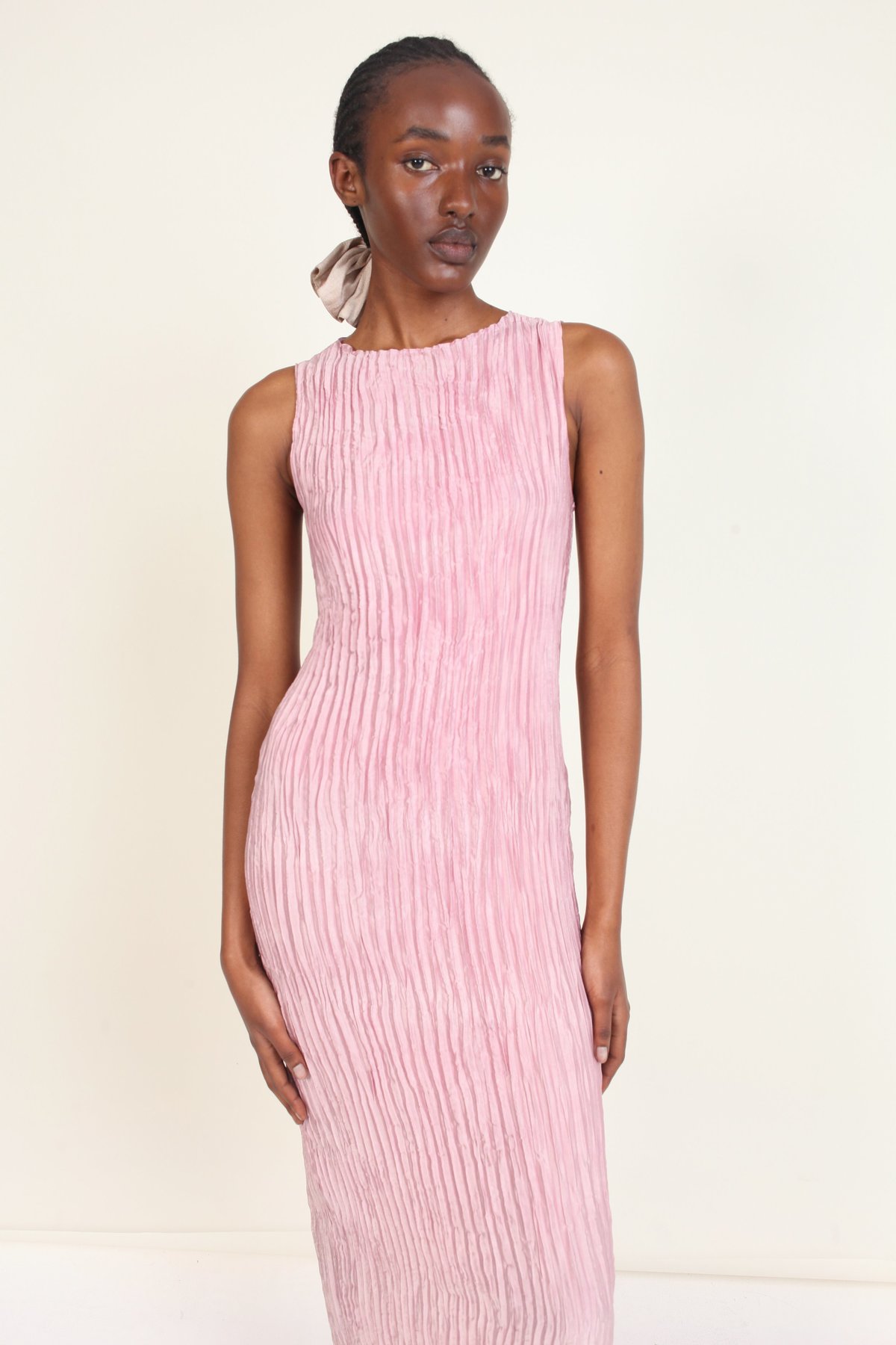 AZUR Plisse Long Tank Dress - Pink