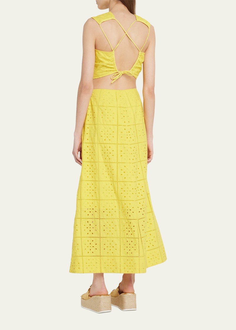 Ganni Broderie Anglaise Cut-Out Maxi Dress - Maize | Garmentory