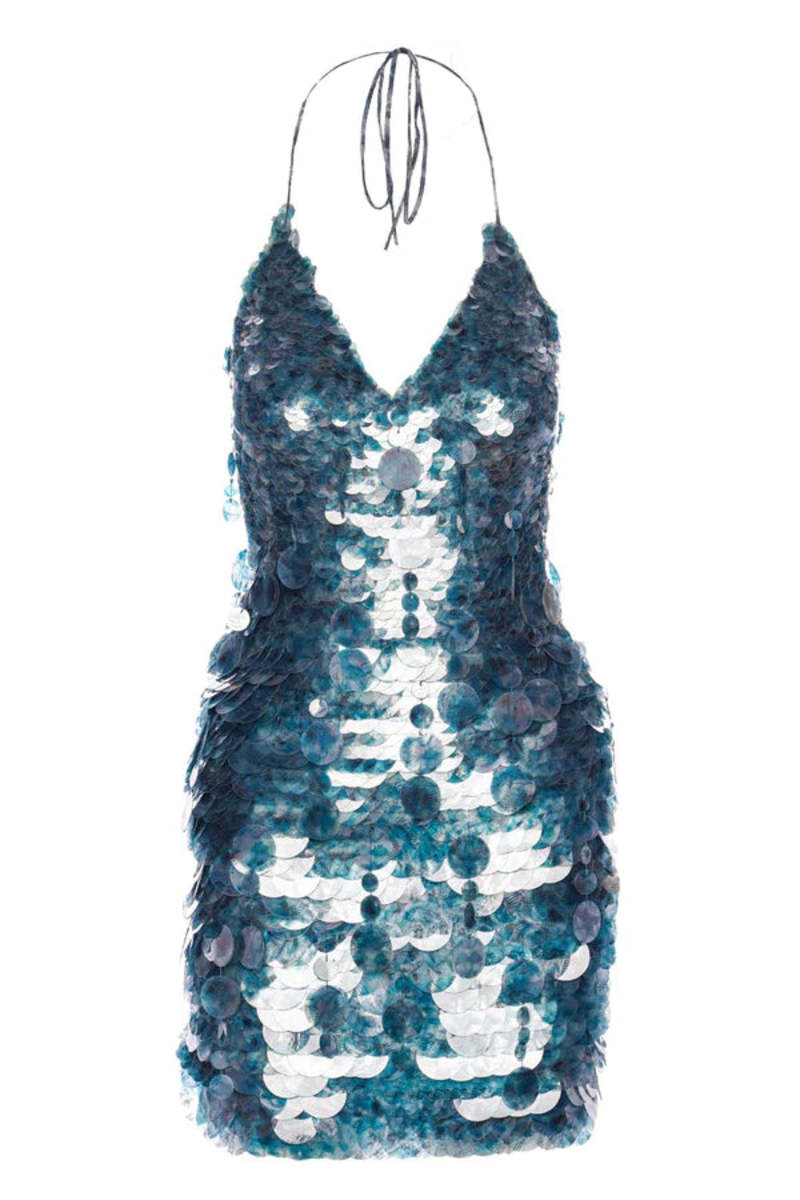 slim fit dress slacks Romini Dress in Midnight Mini Sequin with Black Lace