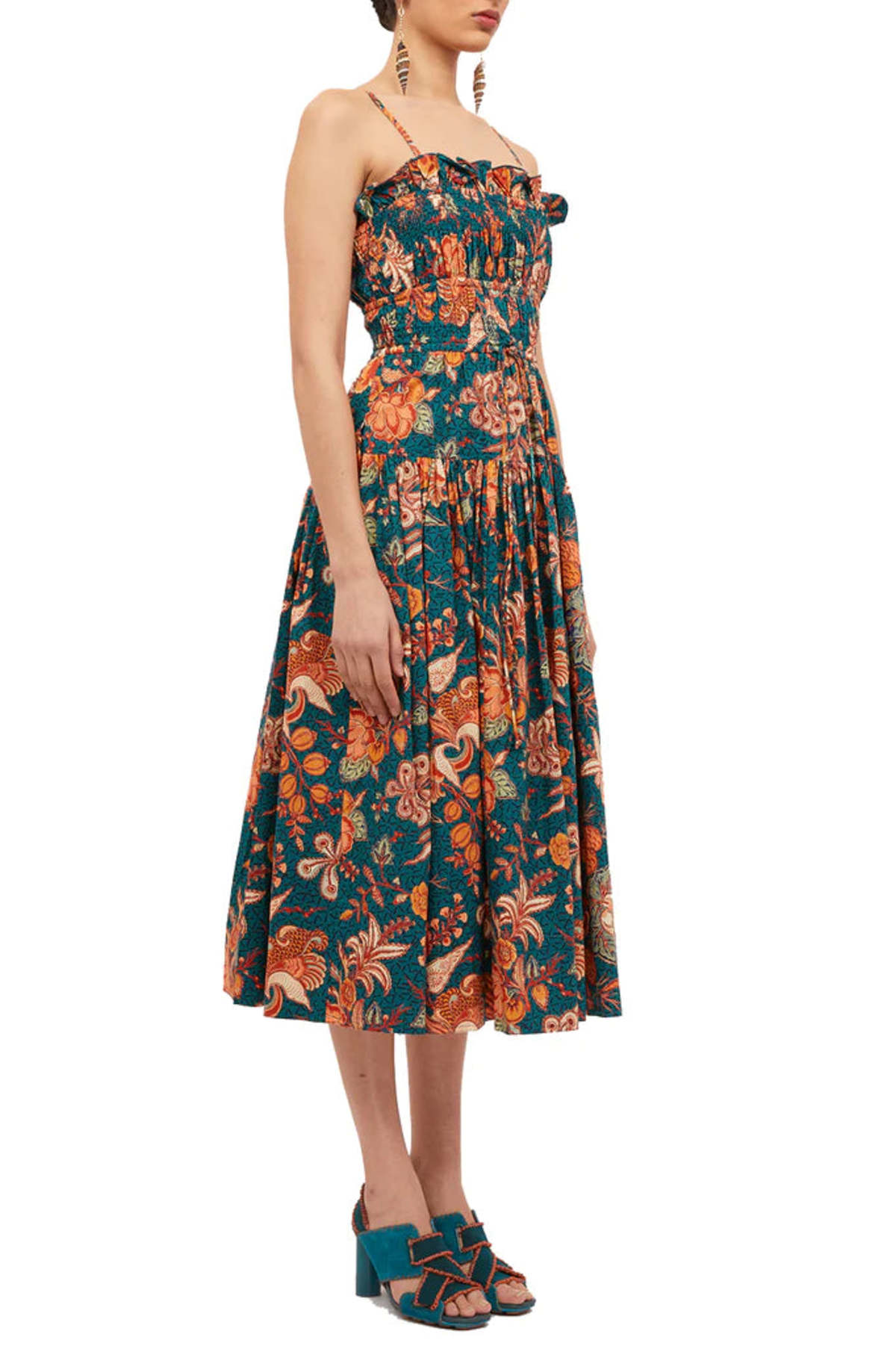 blue leopard print midi dress Petite Blue Leopard-Print Button-Detail Dress – Ro&Zo