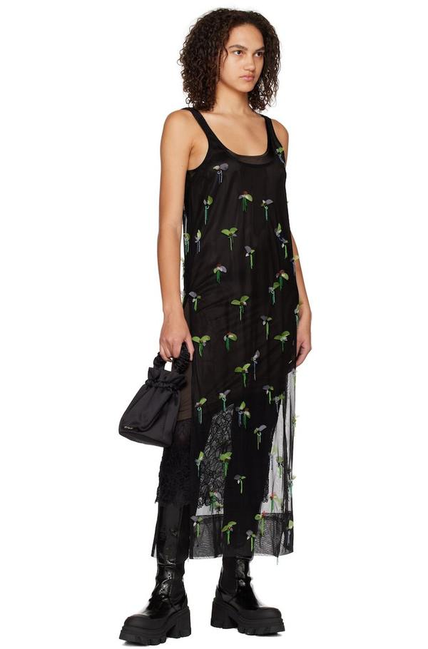 GANNI Embellished Slip Dress - Black | Garmentory